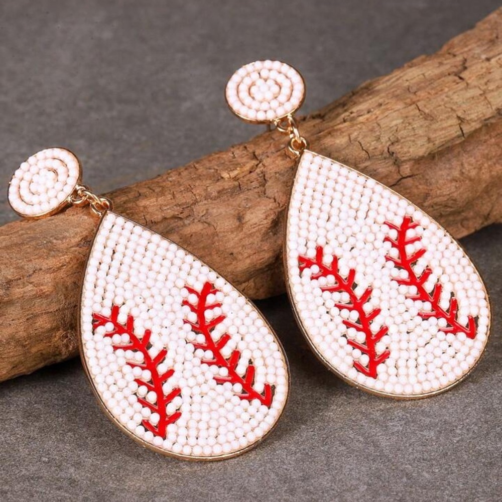 2/$30🌵 Baseball Stone Teardrop Earrings Ball Sports Baseball Season Team NEW - Picture 5 of 8